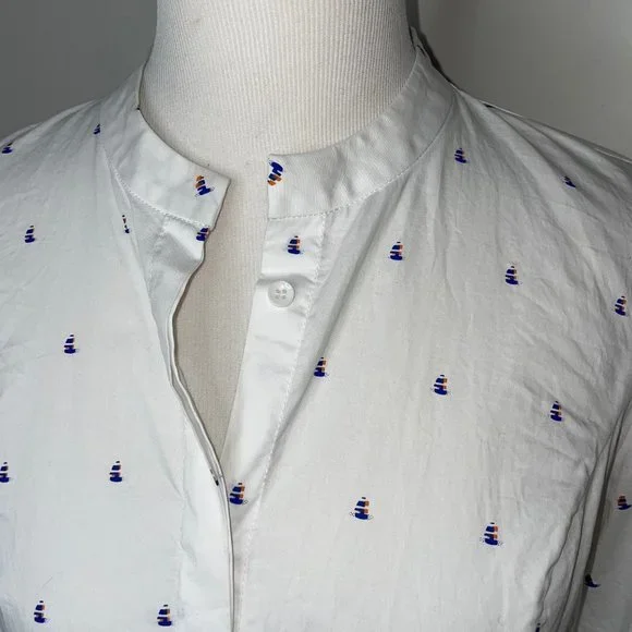 Vivienne Hu Cotton Button Shirt Dress Boat Print with Tie Size M - Picture 3 of 16
